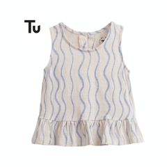 TU VEST TOP WHITE AND BLUE PRINTED