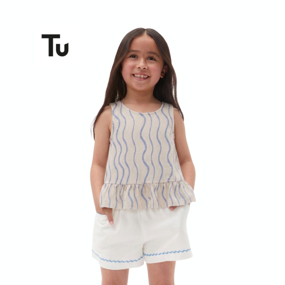 TU VEST TOP WHITE AND BLUE PRINTED