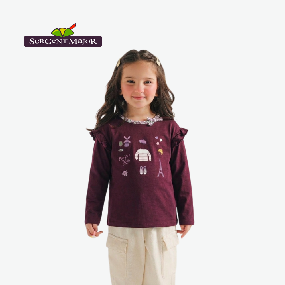SERGENT MAJOR MAROON FULL-SLEEVES TOP WITH PARIS ICONOGRAPHY