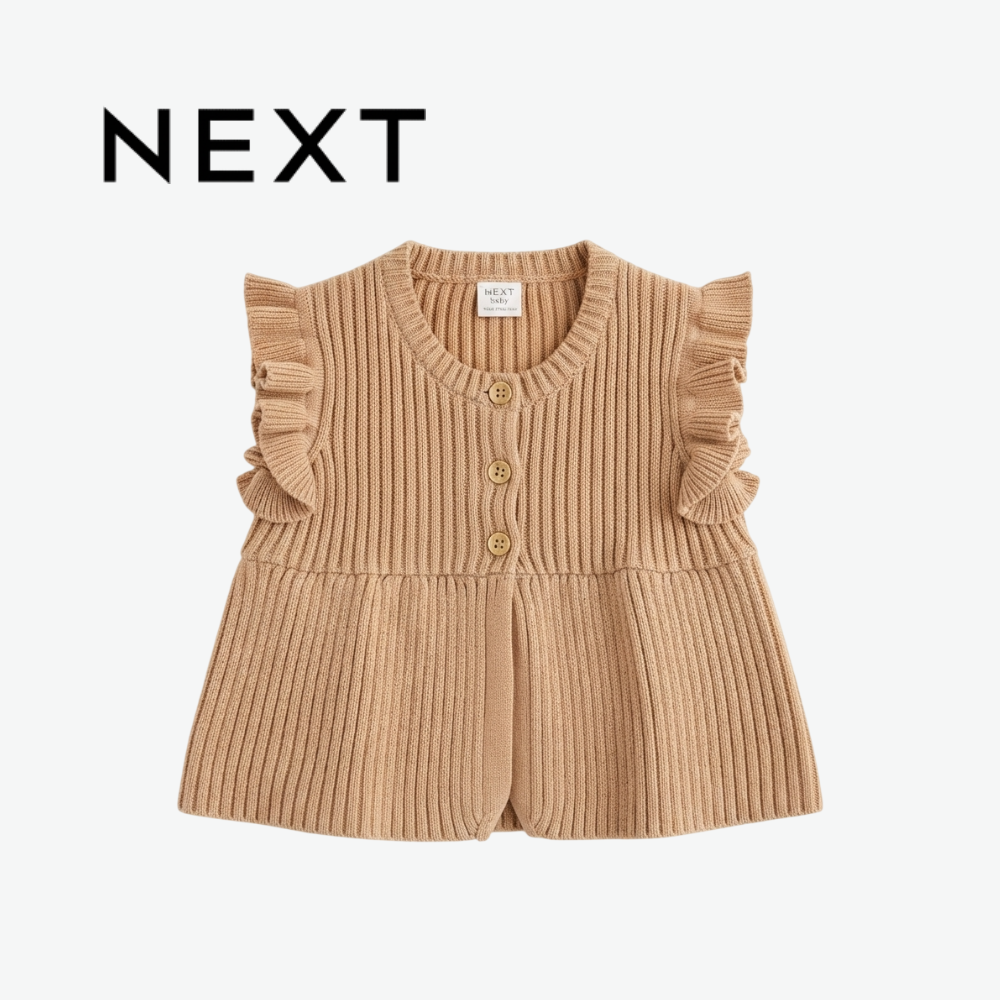 NEXT CAMEL RIBBED KNIT RUFFLE PEPLUM CARDIGAN