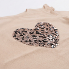 SINSAY CAMEL LEOPARD HEART RUFFLE LONG-SLEEVE T-SHIRT