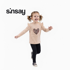 SINSAY CAMEL LEOPARD HEART RUFFLE LONG-SLEEVE T-SHIRT