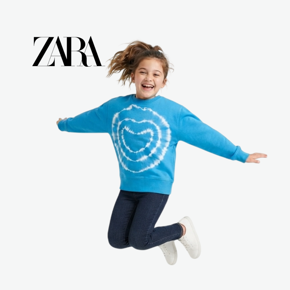 ZARA BRIGHT BLUE TIE-DYE HEART SWEATSHIRT