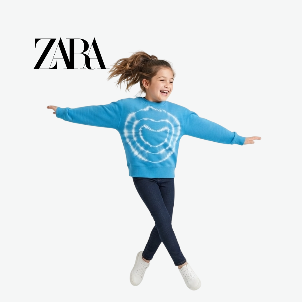 ZARA BRIGHT BLUE TIE-DYE HEART SWEATSHIRT