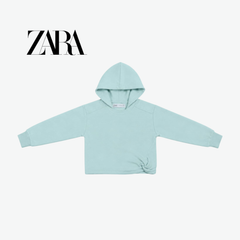 ZARA MINT GREEN TWIST-HEM HOODED SWEATSHIRT