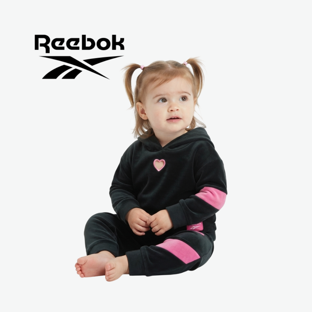 REEBOK BLACK & HOT PINK VELOUR HOODIE & JOGGERS SET