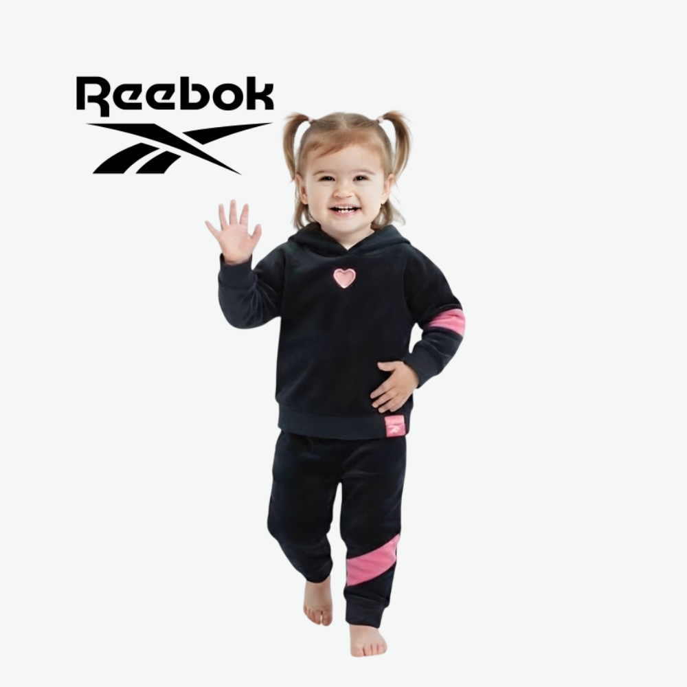REEBOK BLACK & HOT PINK VELOUR HOODIE & JOGGERS SET