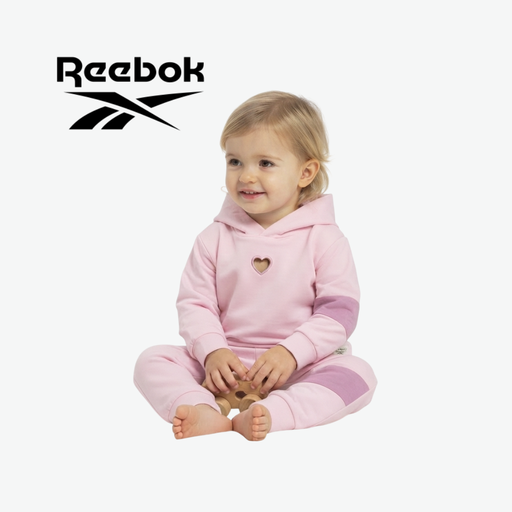 REEBOK LIGHT PINK HEART-ACCENT HOODIE & JOGGERS SET