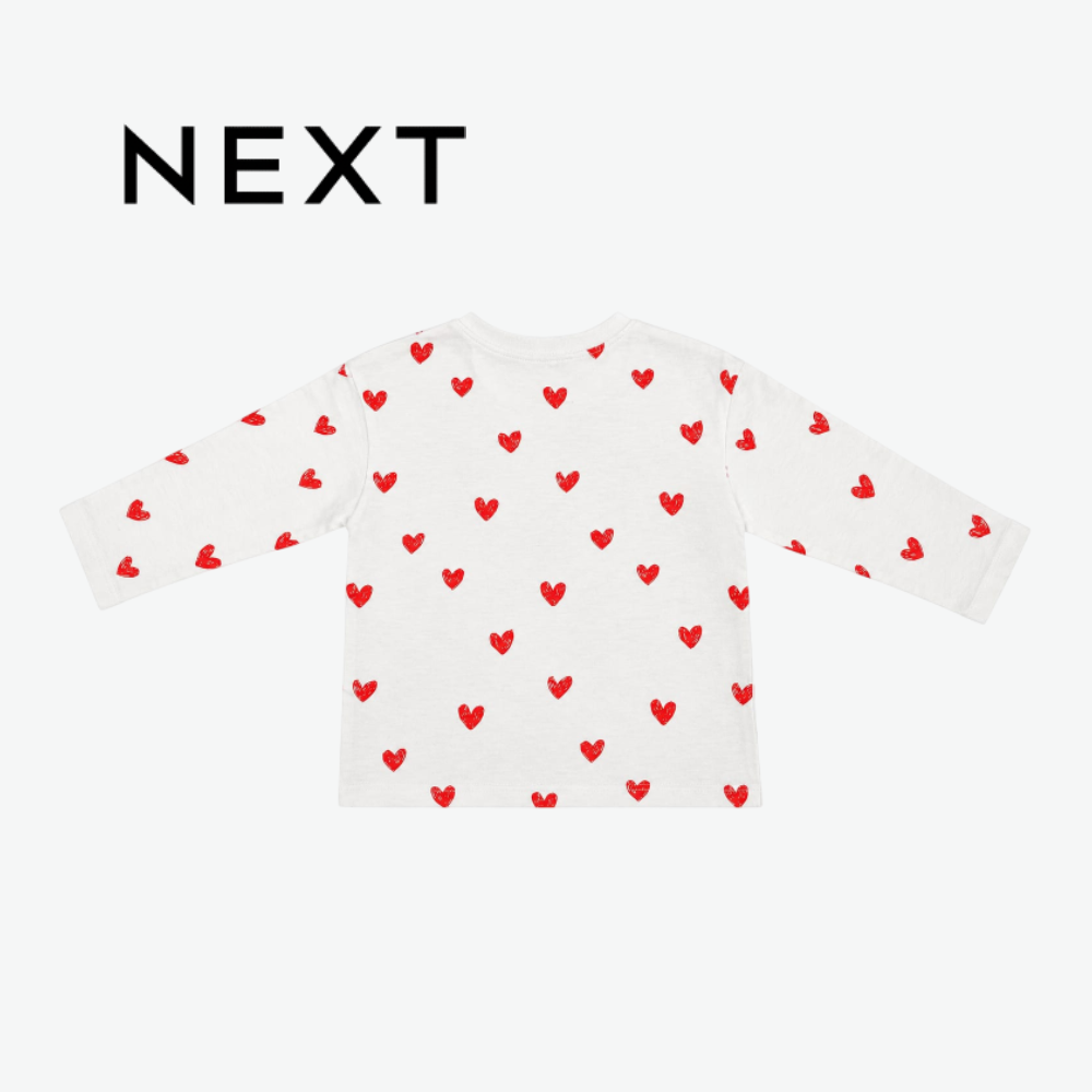 NEXT ALL-OVER RED HEARTS WHITE LONG-SLEEVE TOP