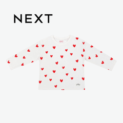 NEXT ALL-OVER RED HEARTS WHITE LONG-SLEEVE TOP