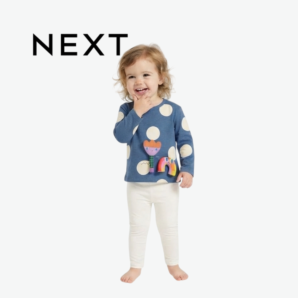 NEXT BLUE DOT & 3D CHARACTER APPLIQUE LONG-SLEEVE TOP