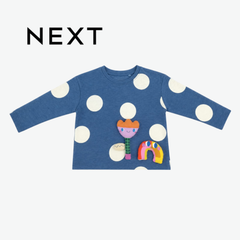 NEXT BLUE DOT & 3D CHARACTER APPLIQUE LONG-SLEEVE TOP