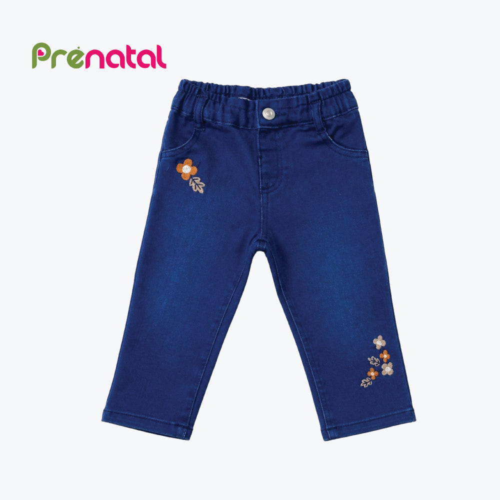 PRENATAL DENIM DARK BLUE WITH BROWN FLOWERS