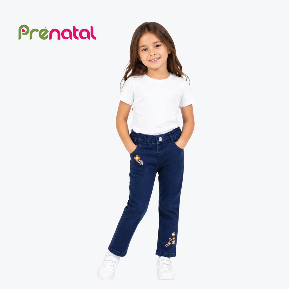 PRENATAL DENIM DARK BLUE WITH BROWN FLOWERS
