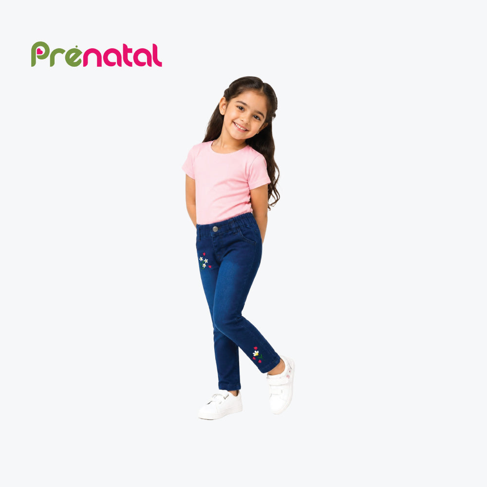 PRENATAL DENIM DARK BLUE WITH WHITE FLOWERS