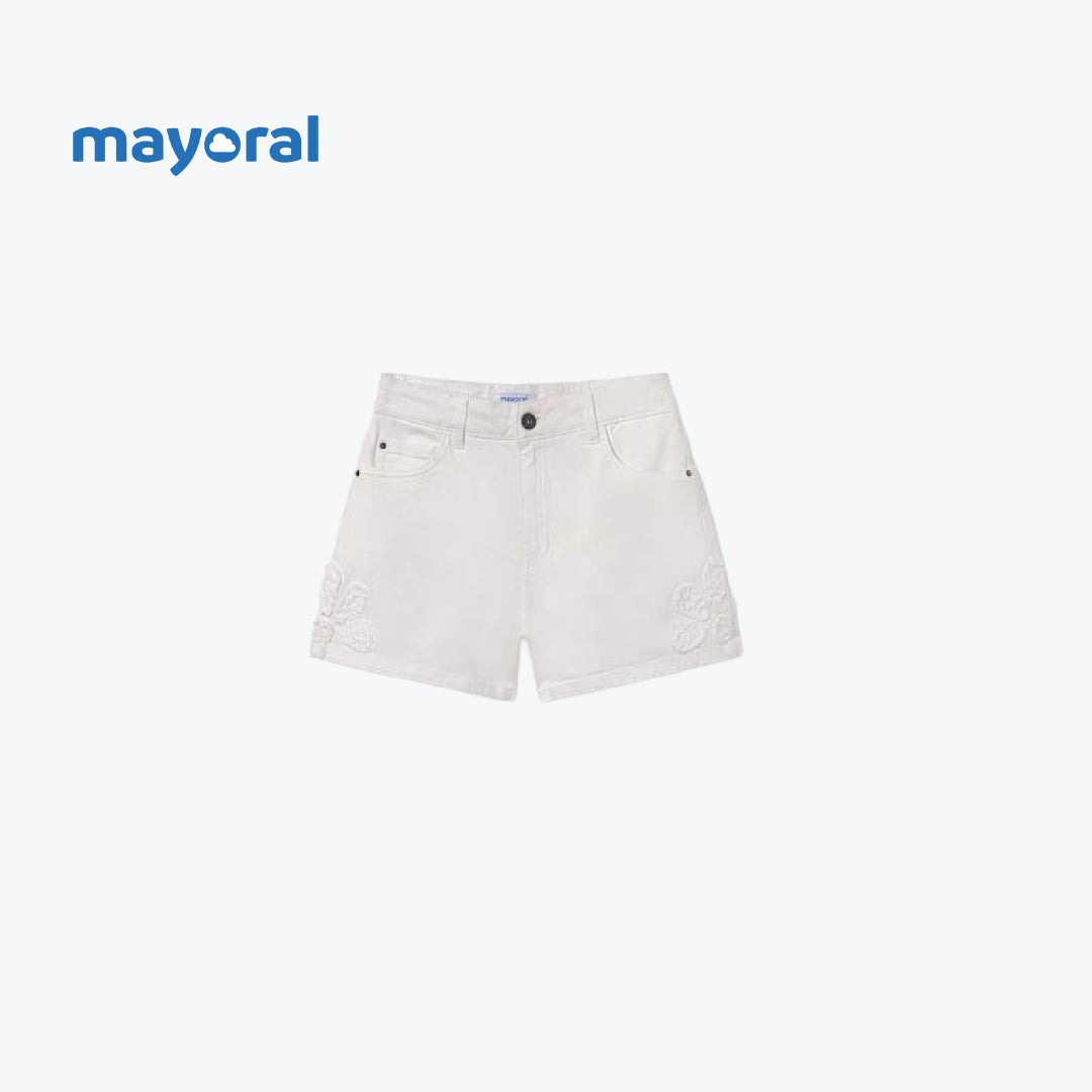 DENIM SHORTS WHITE WITH FLORAL EMBROIDERY