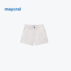 DENIM SHORTS WHITE WITH FLORAL EMBROIDERY