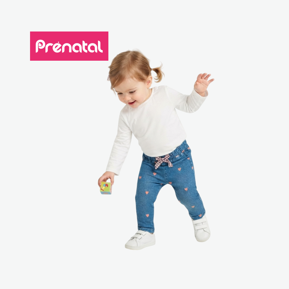 PRÉNATAL BLUE HEART-PRINT DENIM PANTS
