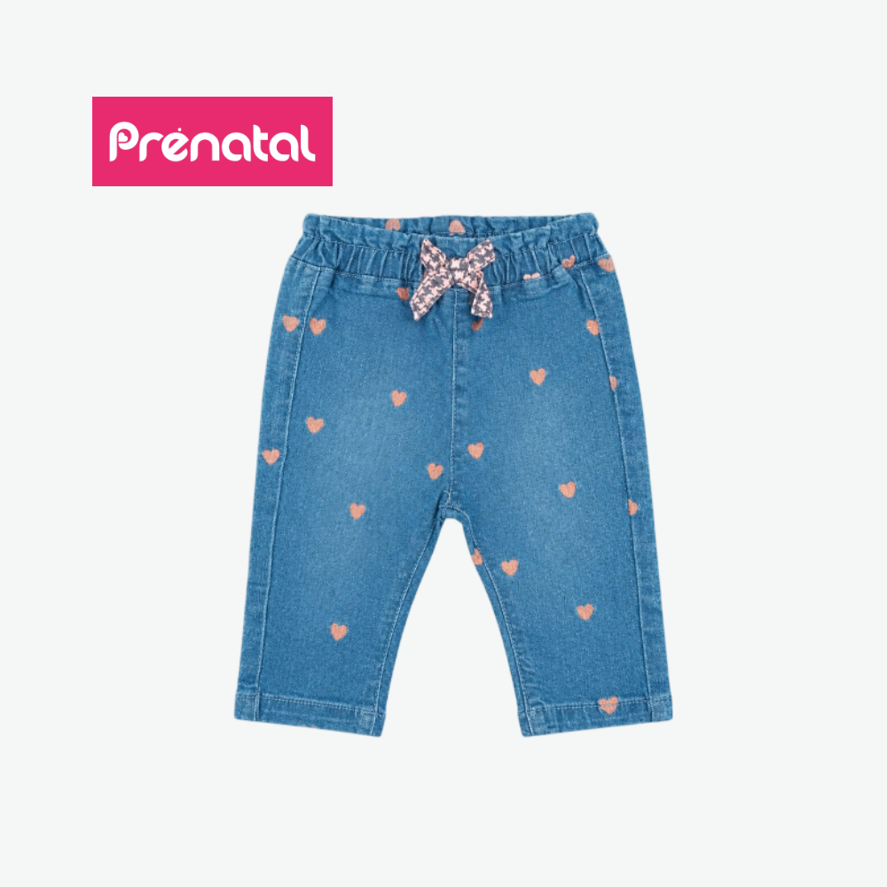 PRÉNATAL BLUE HEART-PRINT DENIM PANTS