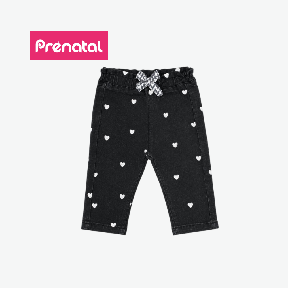 PRÉNATAL BLACK HEART-PRINT DENIM PANTS