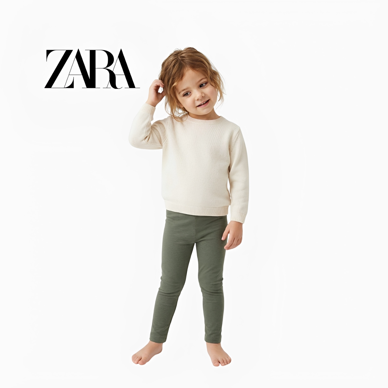 ZARA KHAKI GREEN WAFFLE KNIT WARM LEGGINGS