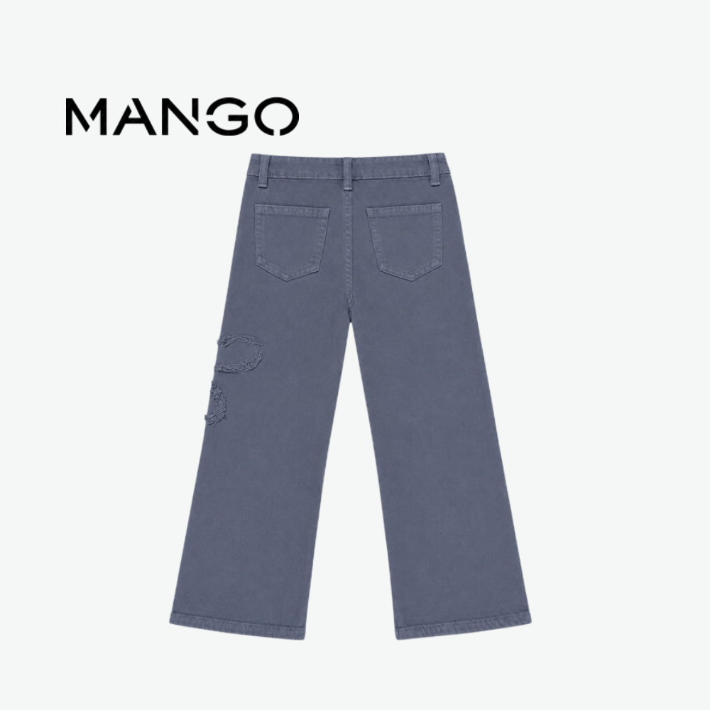 MANGO GREYISH BLUE FLORAL EMBROIDERED JEANS