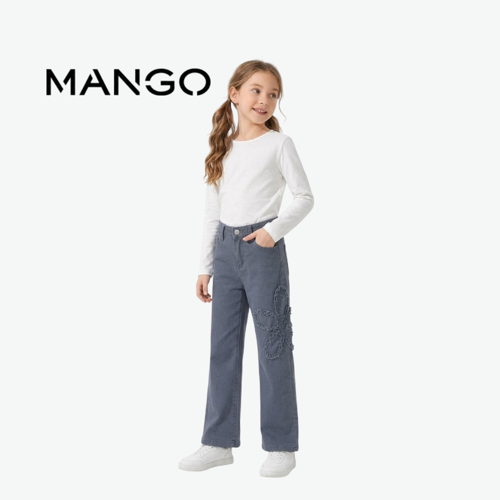 MANGO GREYISH BLUE FLORAL EMBROIDERED JEANS