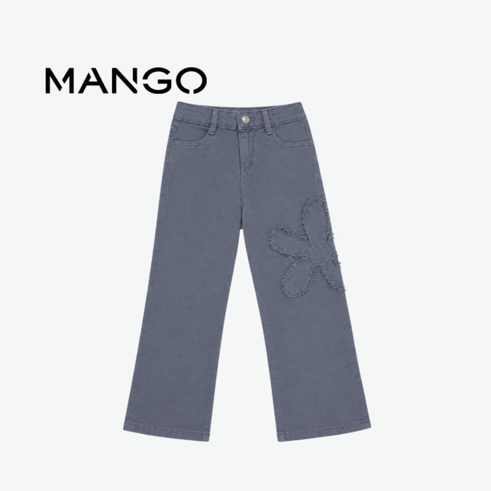 MANGO GREYISH BLUE FLORAL EMBROIDERED JEANS