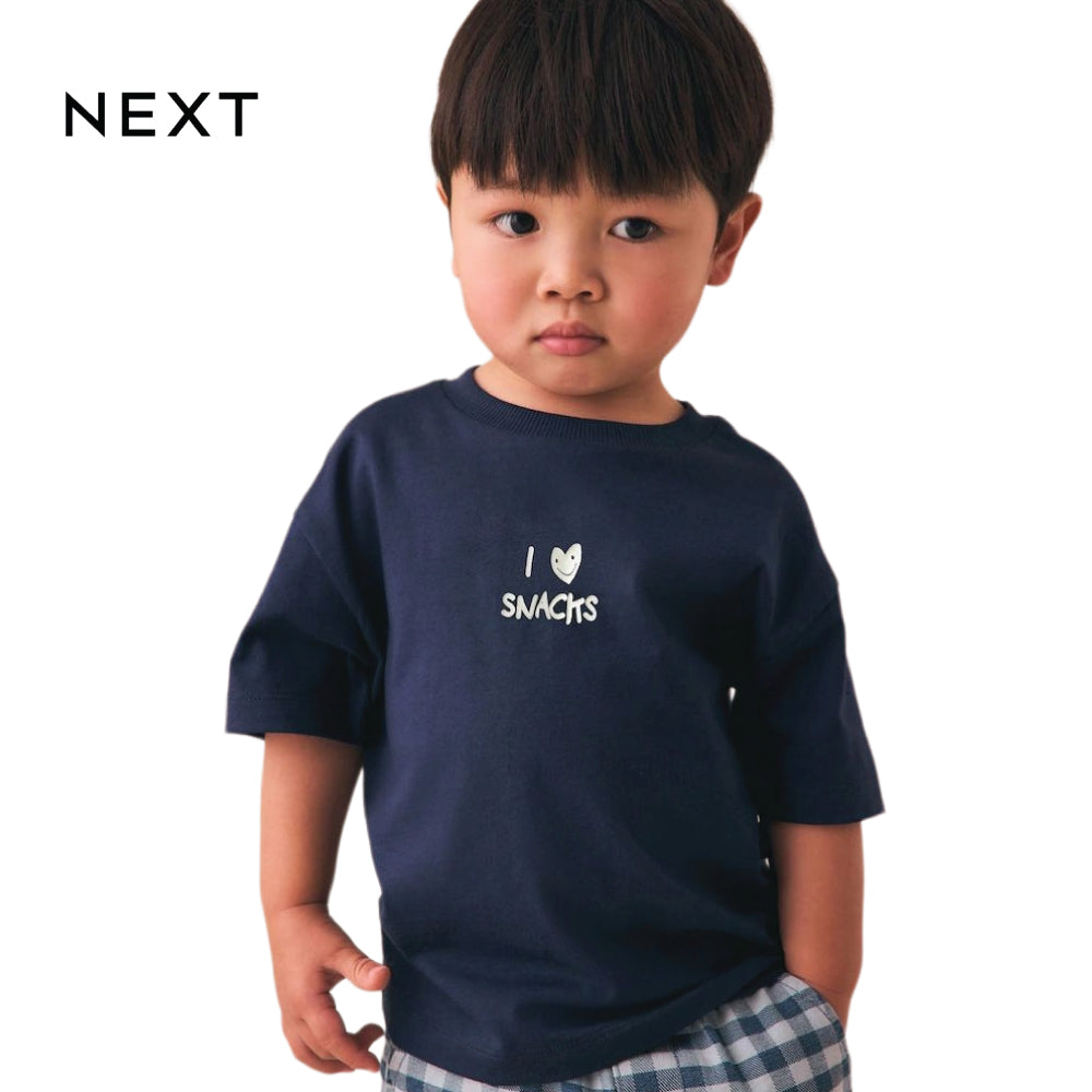 NEXT T-SHIRT NAVY BLUE 'I LOVE SNACKS'