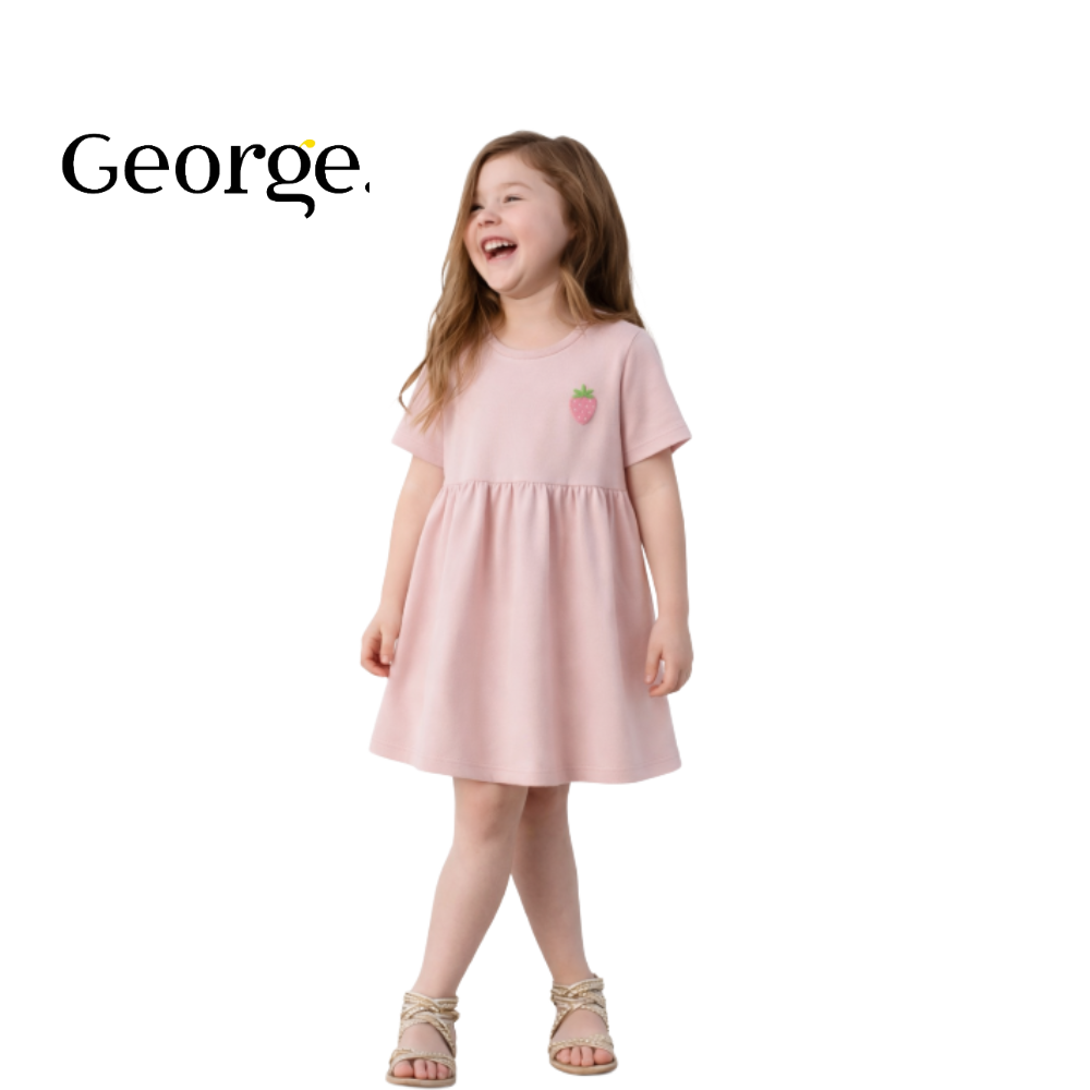 GEORGE PINK FROCK WITH EMBROIDERED STRAWBERRY
