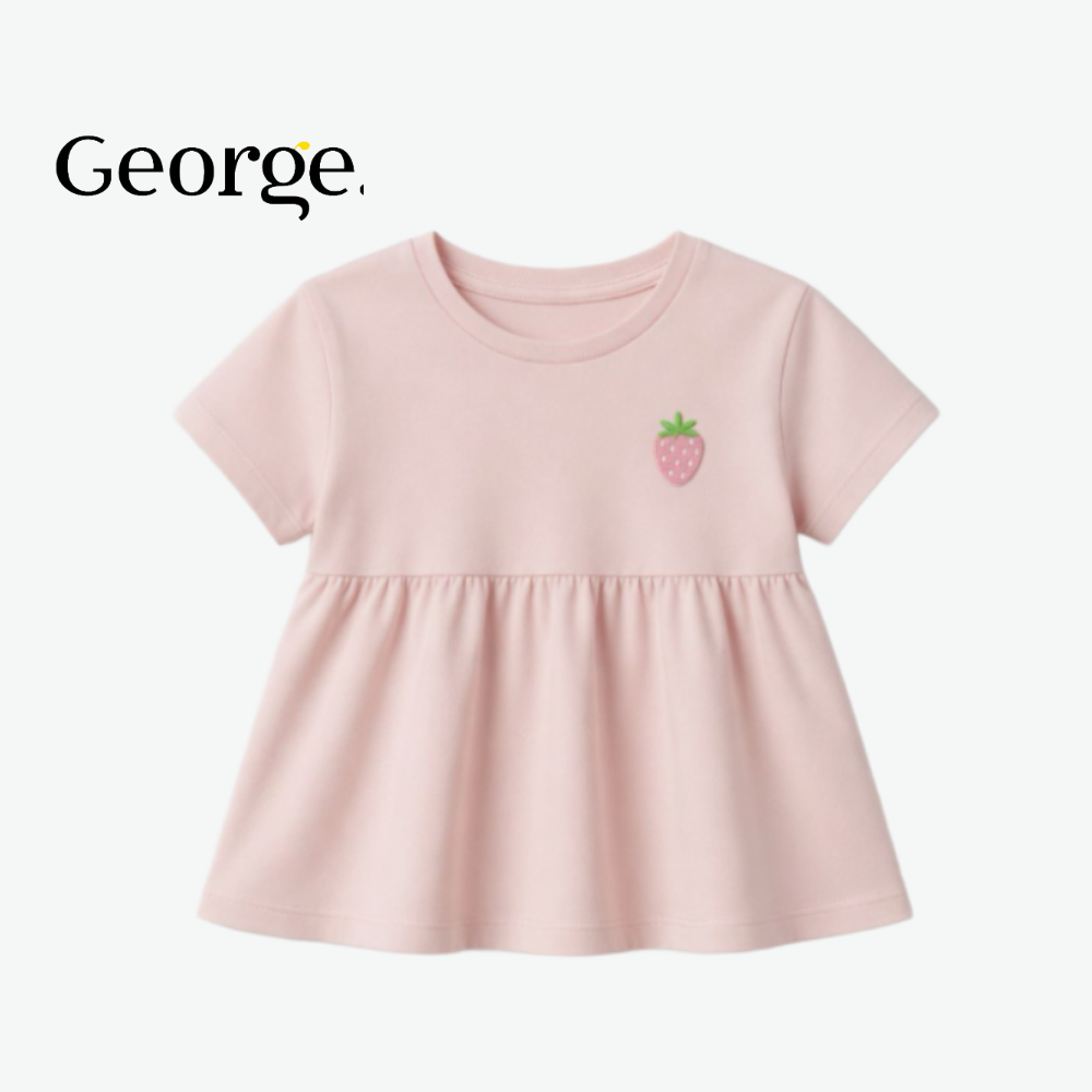 GEORGE PINK FROCK WITH EMBROIDERED STRAWBERRY