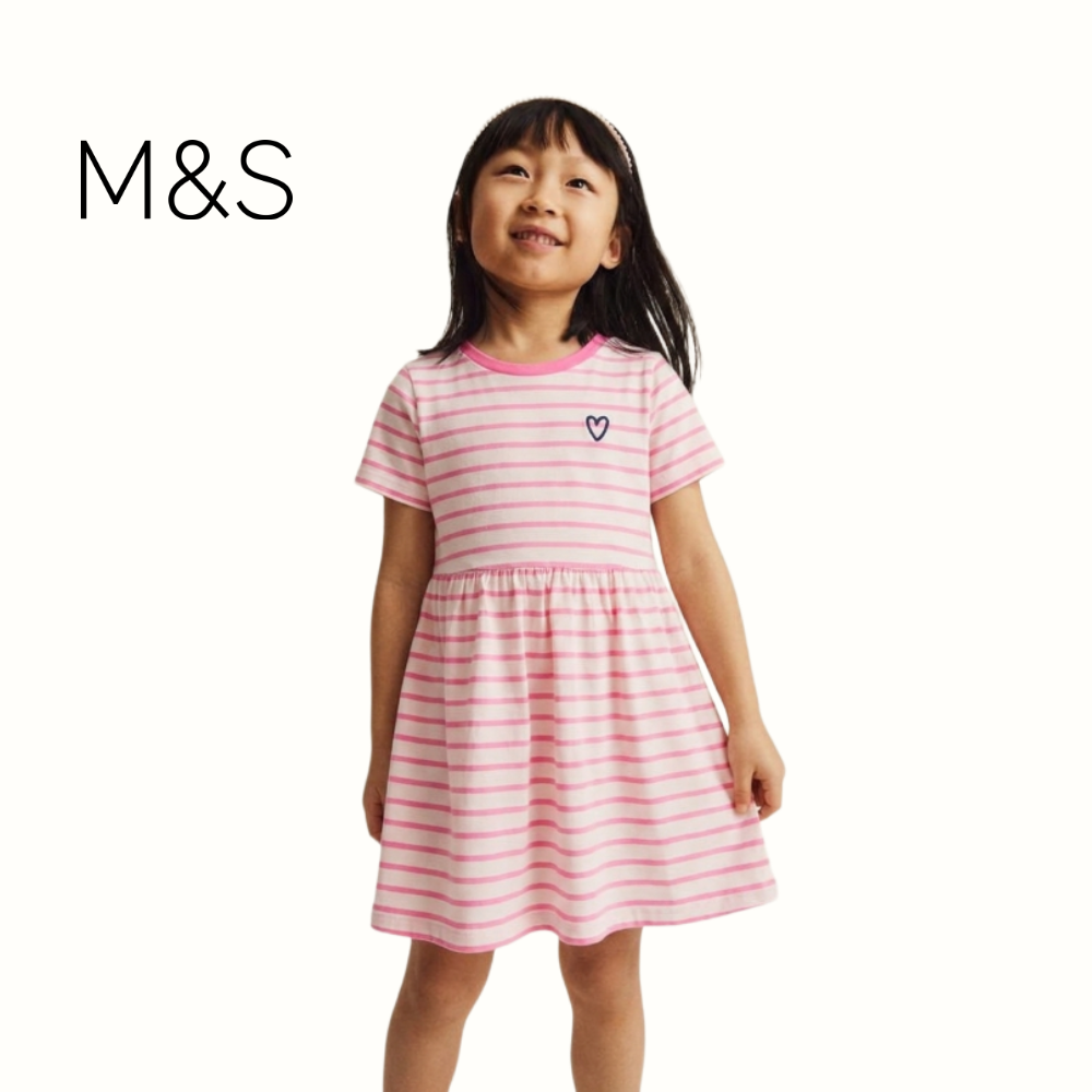 M&S PINK AND WHITE STRIPED COTTON FROCK