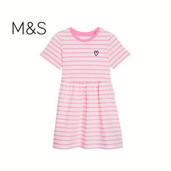 M&S PINK AND WHITE STRIPED COTTON FROCK
