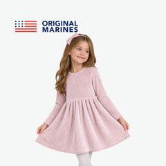 ORIGINAL MARINES LIGHT PINK VELVET RIBBED LONG-SLEEVE DRESS