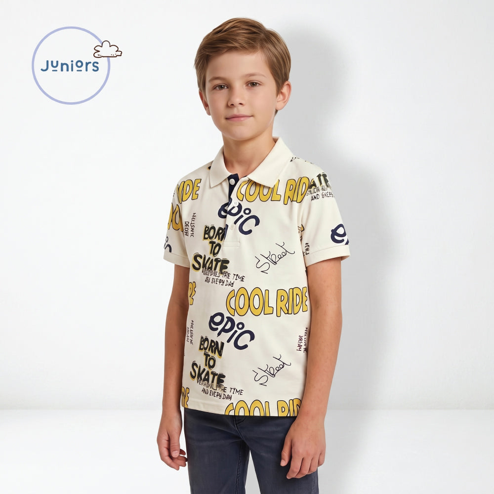JUNIORS POLO BEIGE YELLOW CALLIGRAPHY