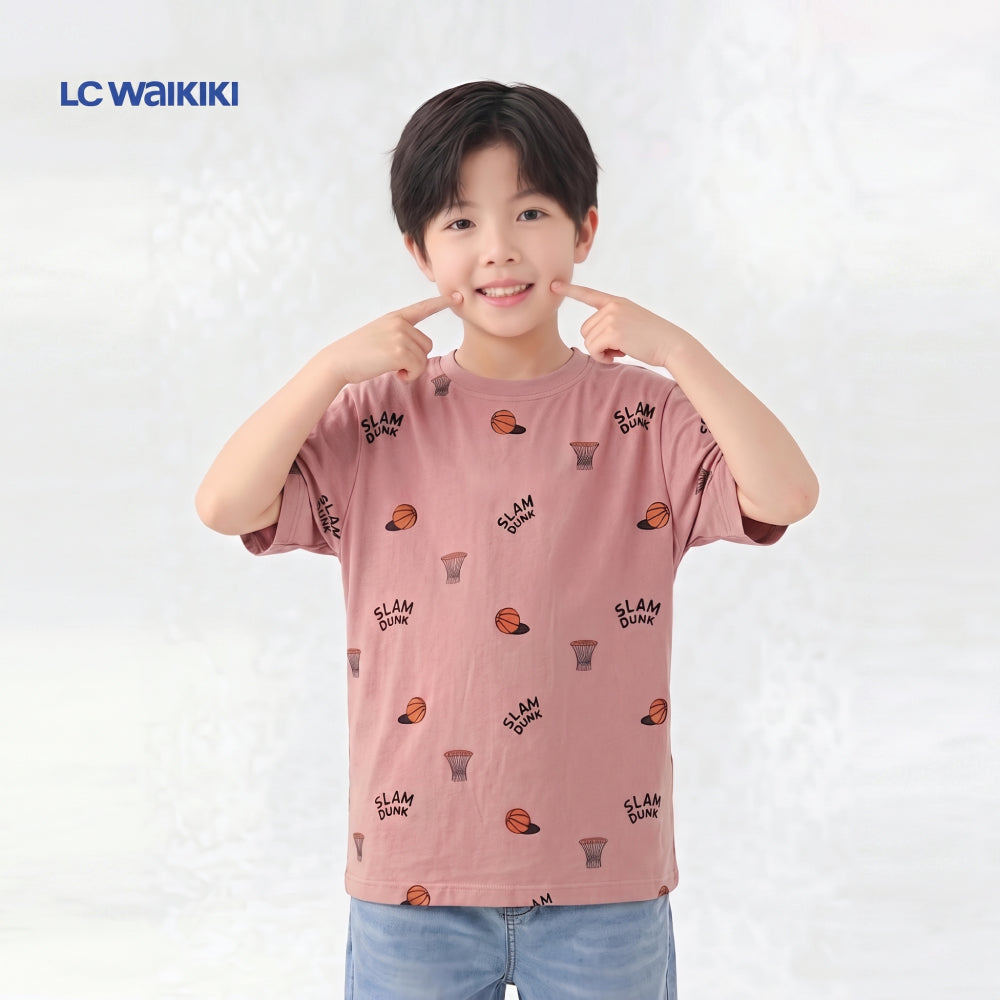 LC WAIKIKI T-SHIRT PINK 'SLAM DUNK' DOODLE