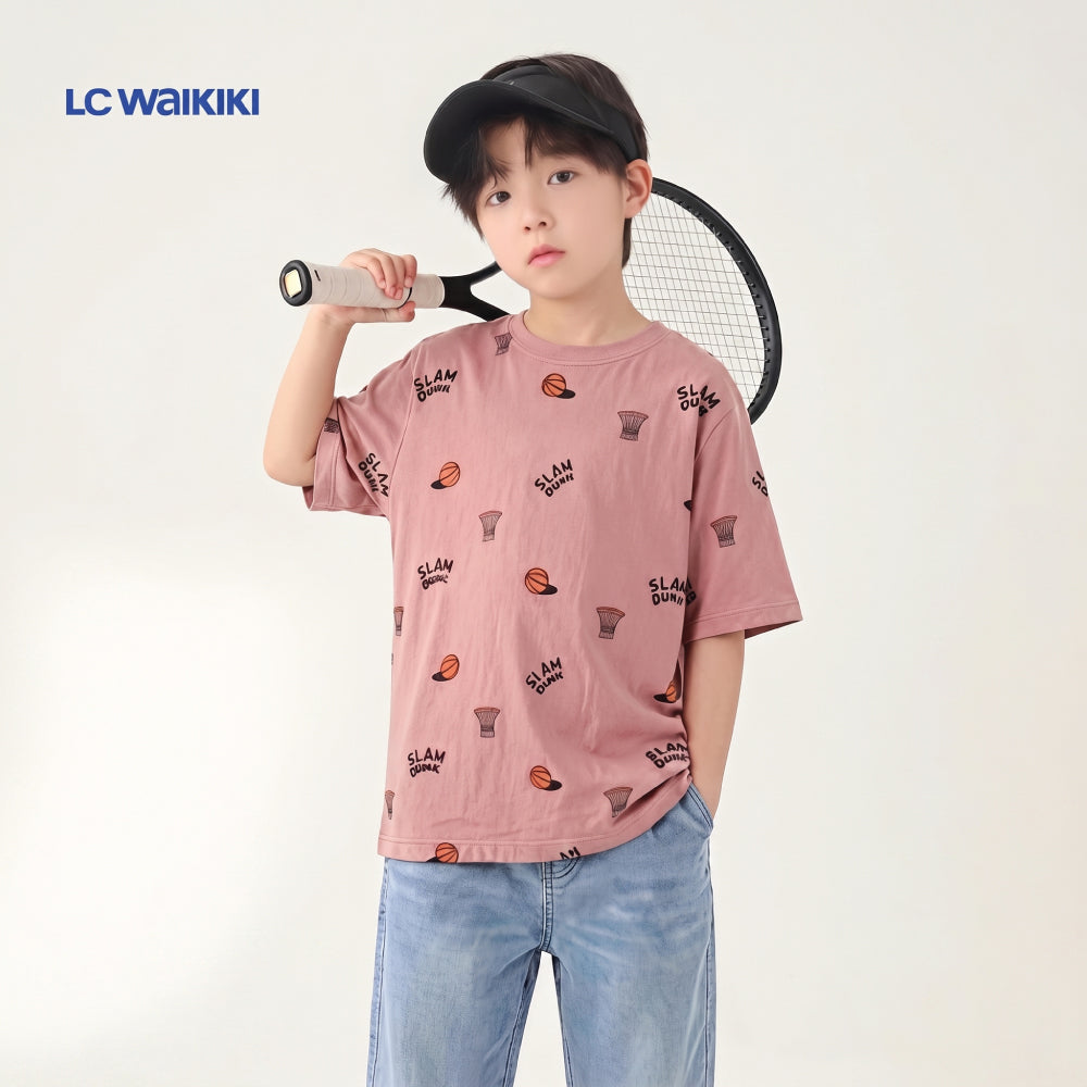 LC WAIKIKI T-SHIRT PINK 'SLAM DUNK' DOODLE