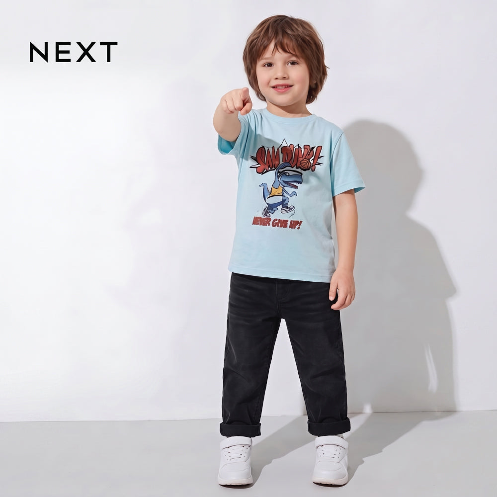NEXT T-SHIRT LIGHT BLUE DINOSAUR 'NEVER GIVE UP'