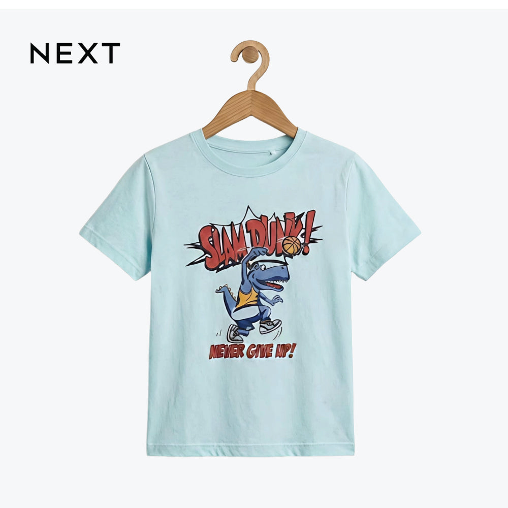 NEXT T-SHIRT LIGHT BLUE DINOSAUR 'NEVER GIVE UP'