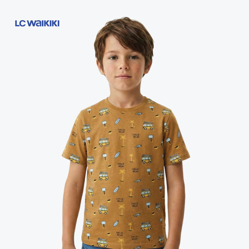 LC WAIKIKI T-SHIRT MUSTARD YELLOW BUS DOODLE