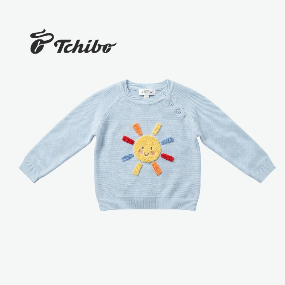 TCHIBO LIGHT BLUE SUN EMBROIDERED KNIT SWEATER