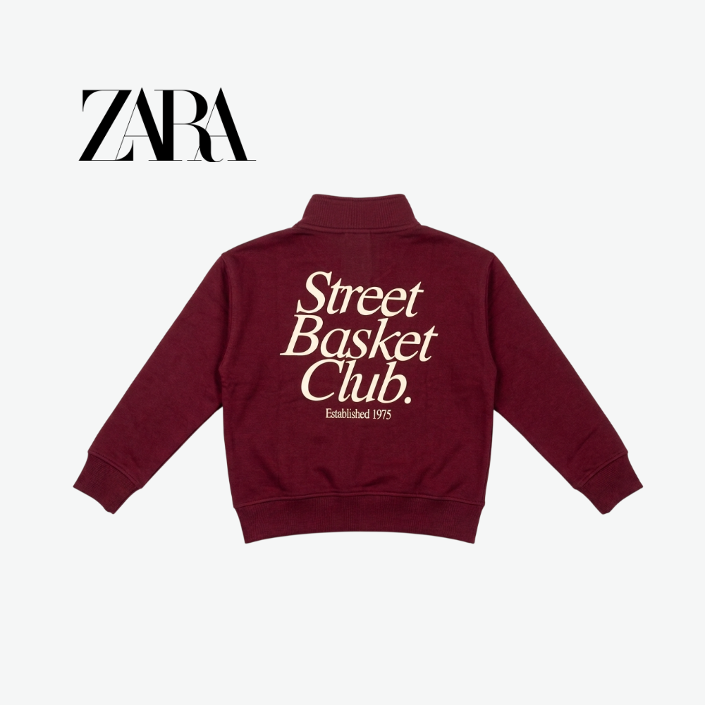ZARA MAROON STREET BASKET CLUB HALF-ZIP SWEATSHIRT