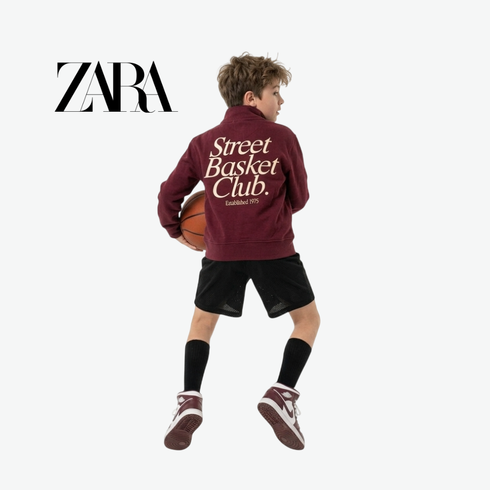 ZARA MAROON STREET BASKET CLUB HALF-ZIP SWEATSHIRT