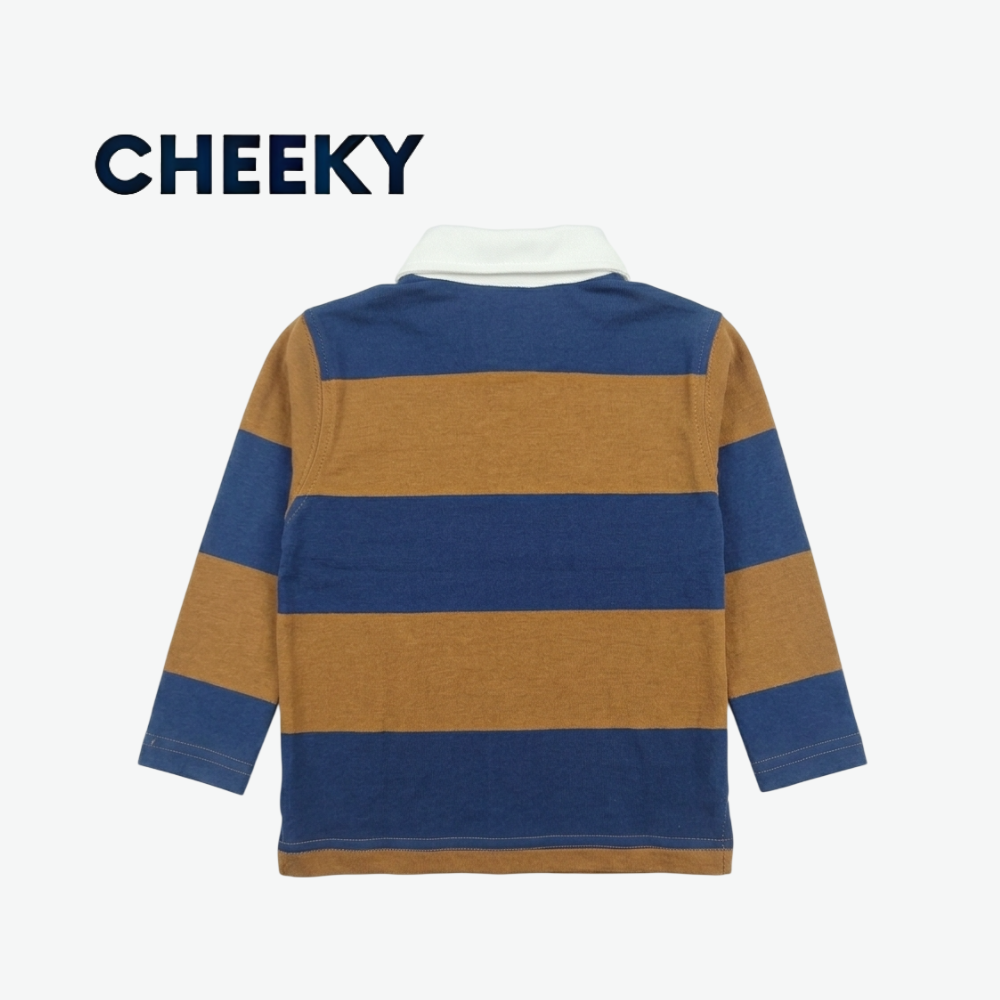 CHEEKY BROWN & BLUE STRIPED FULL SLEEVE RUGBY POLO SHIRT