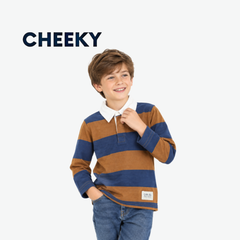 CHEEKY BROWN & BLUE STRIPED FULL SLEEVE RUGBY POLO SHIRT