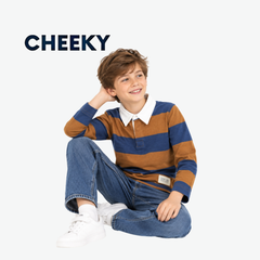 CHEEKY BROWN & BLUE STRIPED FULL SLEEVE RUGBY POLO SHIRT