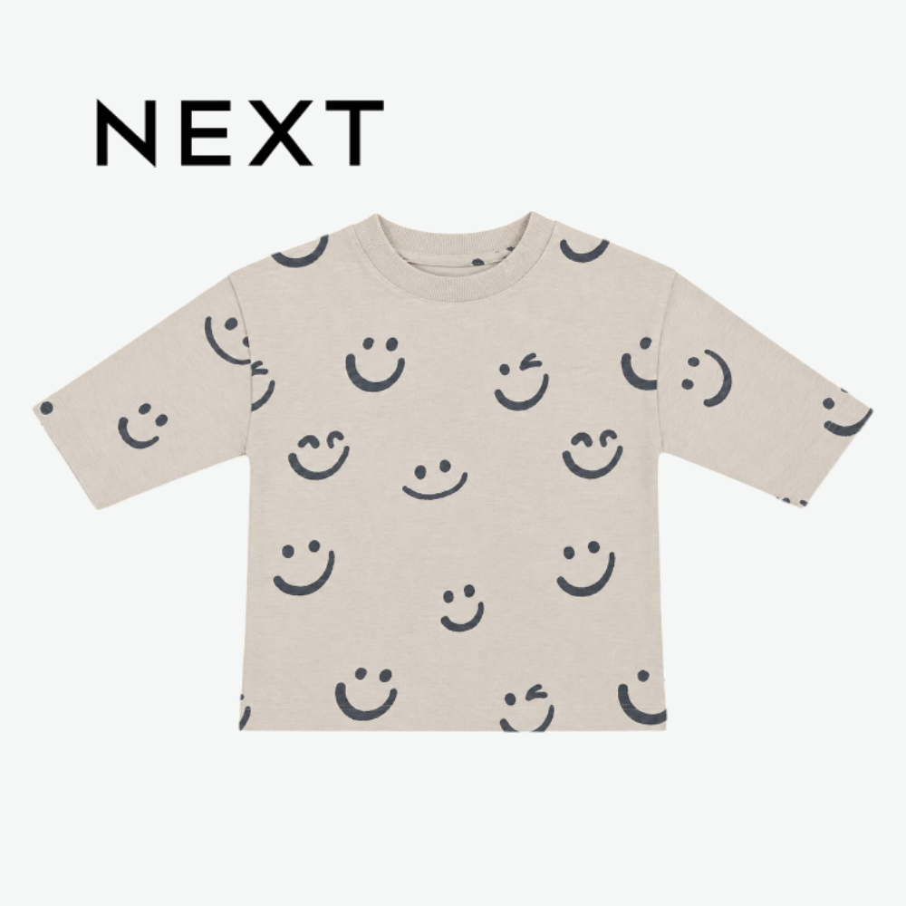 NEXT GREIGE SMILEY FACE PRINT T-SHIRT