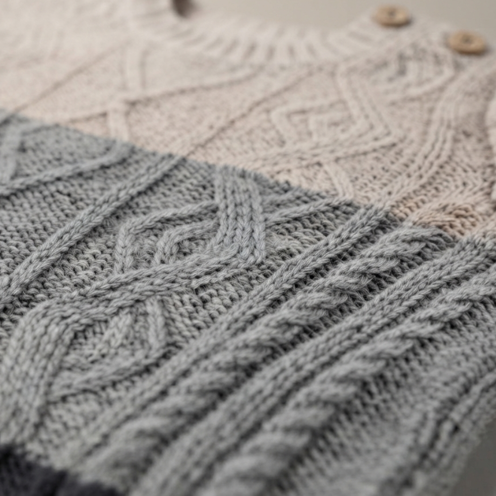 NEXT GREY & BEIGE COLORBLOCK CABLE KNIT SWEATER