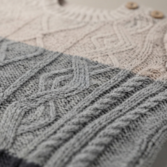NEXT GREY & BEIGE COLORBLOCK CABLE KNIT SWEATER