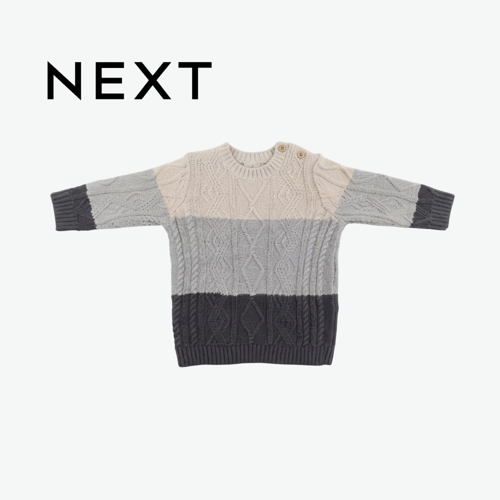NEXT GREY & BEIGE COLORBLOCK CABLE KNIT SWEATER